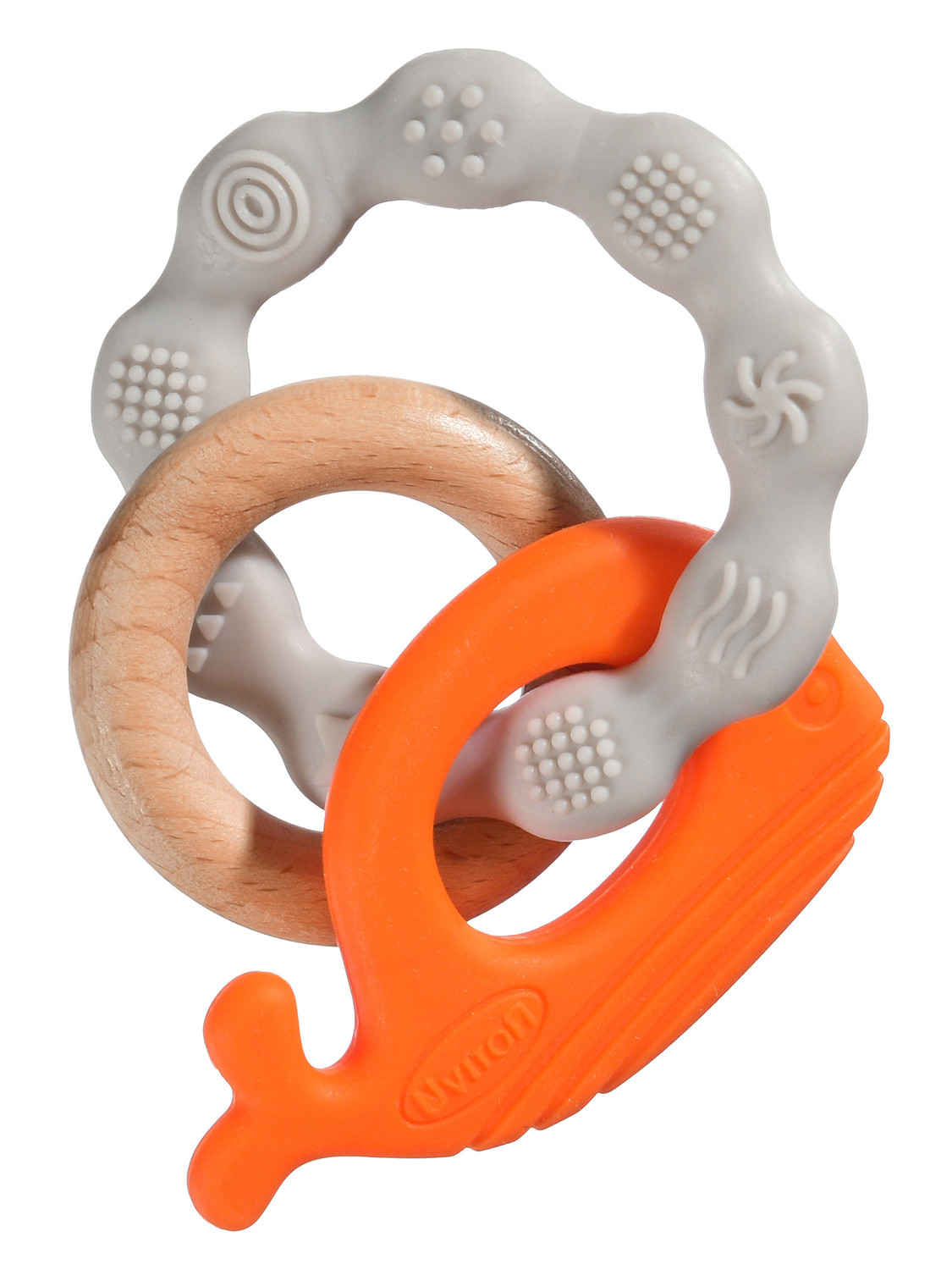 Силиконовая игрушка-прорезыватель с буком SEA (серый/оранжевый)